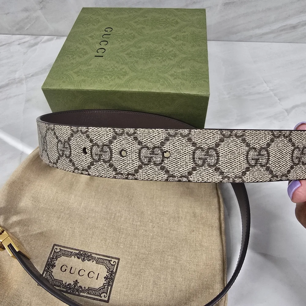 Gucci GG Supreme Brown Canvas Leather Belt - Reversible - Picture 6 of 9